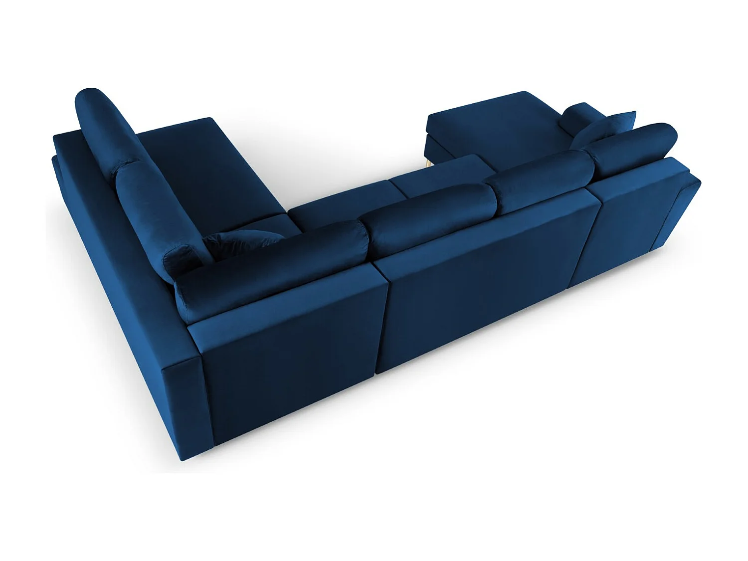 Cosmopolitan Design - Sofa panoramiczna prawa rozkładana ze schowkiem, "Kyoto" 7 miejsc welur, błękit królewski - 313x194x88cm