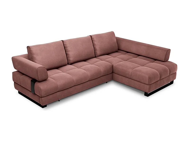 Cosmopolitan Design - 5-Sitzer ausklappbares Ecksofa rechts mit Container "Clinton" aus Samt rosa - 272x173x89cm