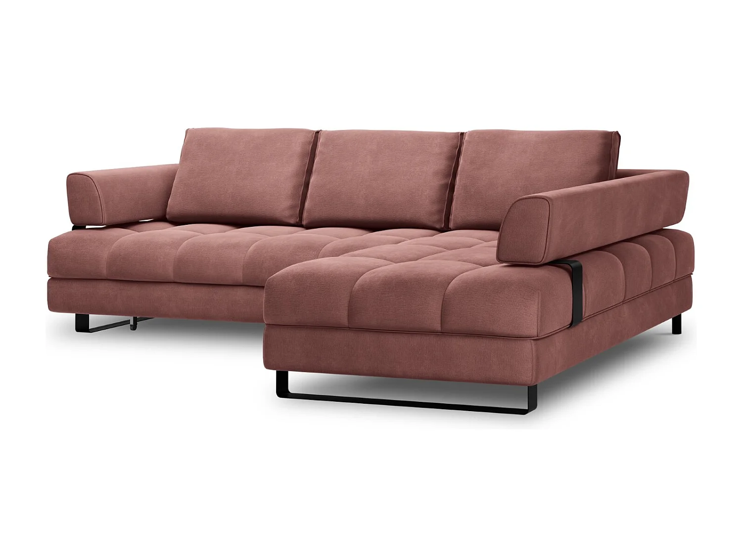 Cosmopolitan Design - 5-Sitzer ausklappbares Ecksofa rechts mit Container "Clinton" aus Samt rosa - 272x173x89cm