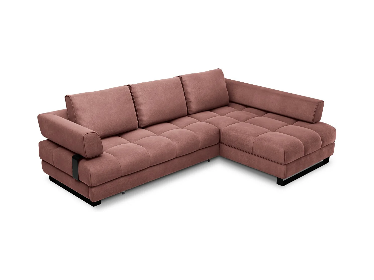 Cosmopolitan Design - Converteerbare hoekbank rechts met opbergdoos "Clinton" 5 zitplaatsen, Flueel, Roze - 272x173x89cm