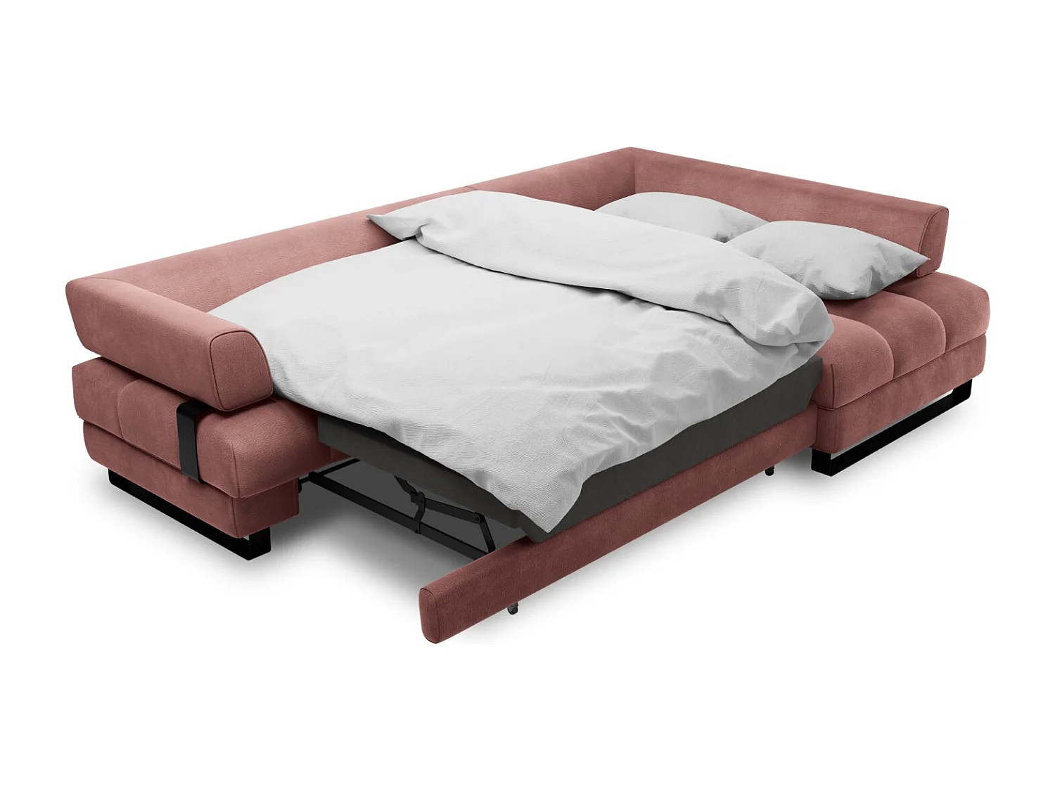 Cosmopolitan Design - Canapé d'angle droit convertible avec coffre de rangement "Clinton" 5 places en velours rose - 272x173x89cm