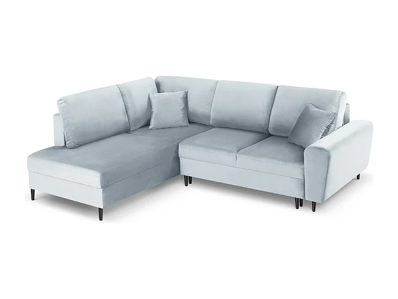 Cosmopolitan Design - Sofá cama esquinero izquierdo con baúl de almacenaje "Kyoto" 5 plazas de terciopelo azul claro - 243x194x88cm