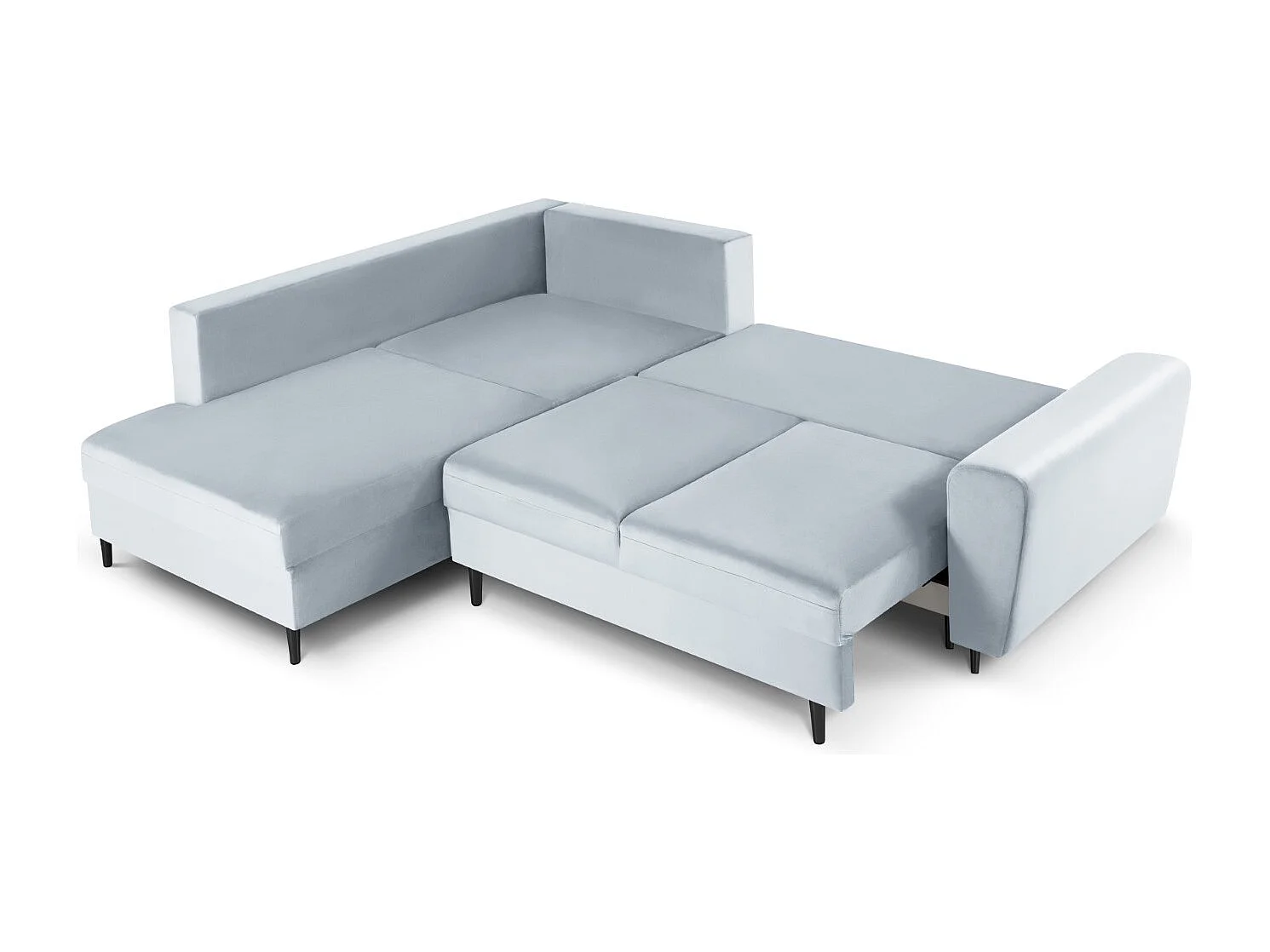 Cosmopolitan Design - Canapé d'angle gauche convertible avec coffre de rangement "Kyoto" 5 places en velours bleu clair - 243x194x88cm