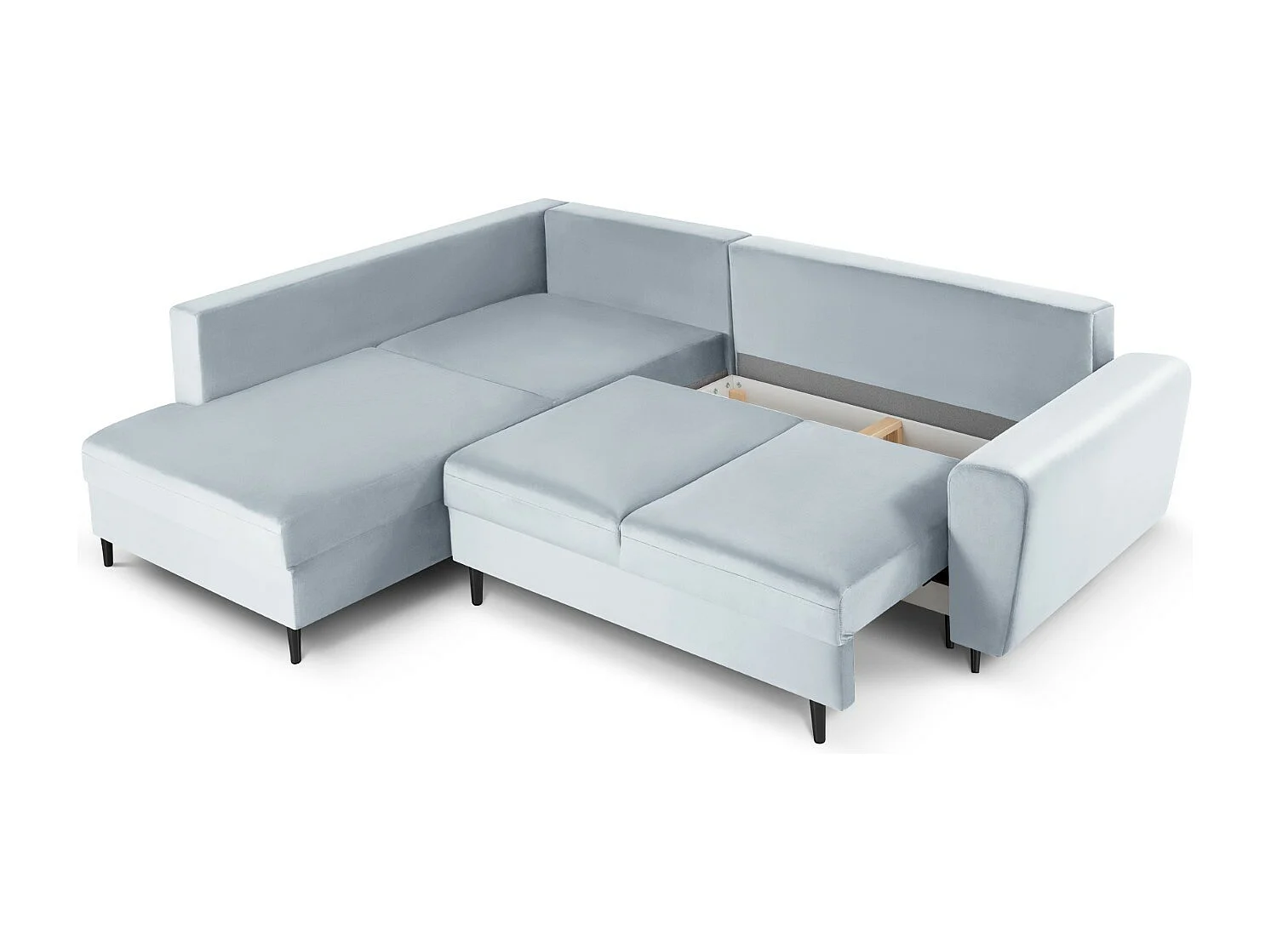 Cosmopolitan Design - Canapé d'angle gauche convertible avec coffre de rangement "Kyoto" 5 places en velours bleu clair - 243x194x88cm