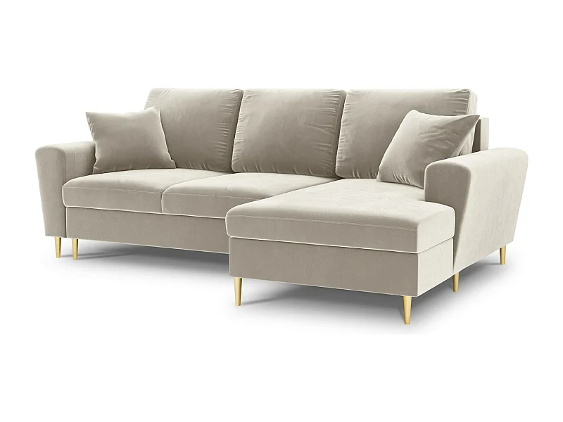 Cosmopolitan Design - Sofá convertível de canto direito com caixa de arrumação "Kyoto" 4 lugares em veludo bege claro - 241x145x88cm