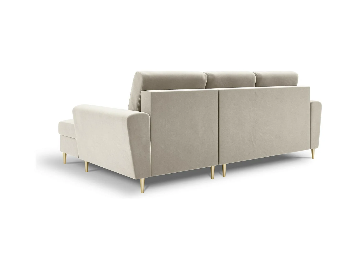 Cosmopolitan Design - 4-Sitzer ausklappbares Ecksofa rechts mit Container "Kyoto" aus Samt leichtes beige - 241x145x88cm