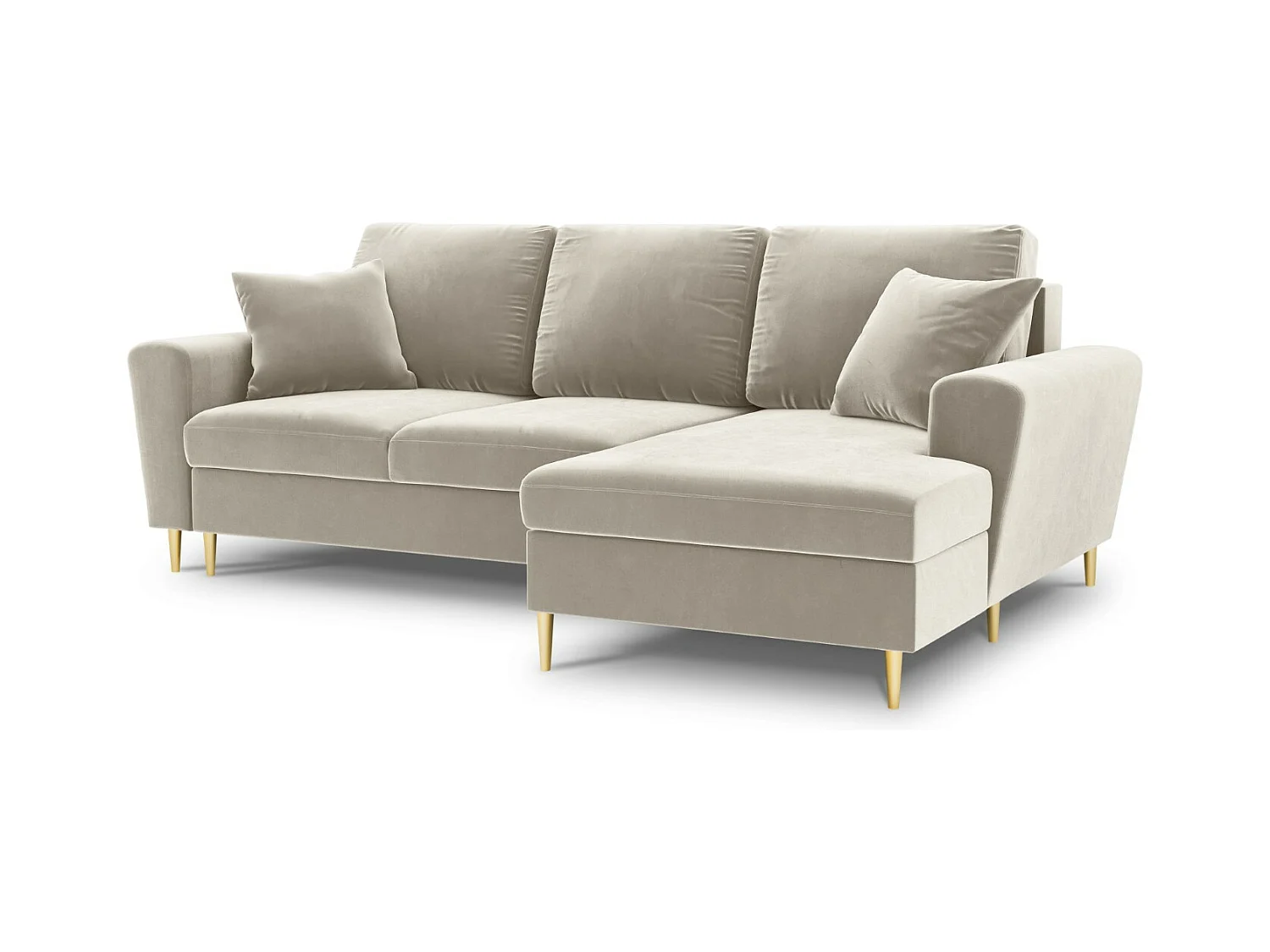 Cosmopolitan Design - Canapé d'angle droit convertible avec coffre de rangement "Kyoto" 4 places en velours beige clair - 241x145x88cm