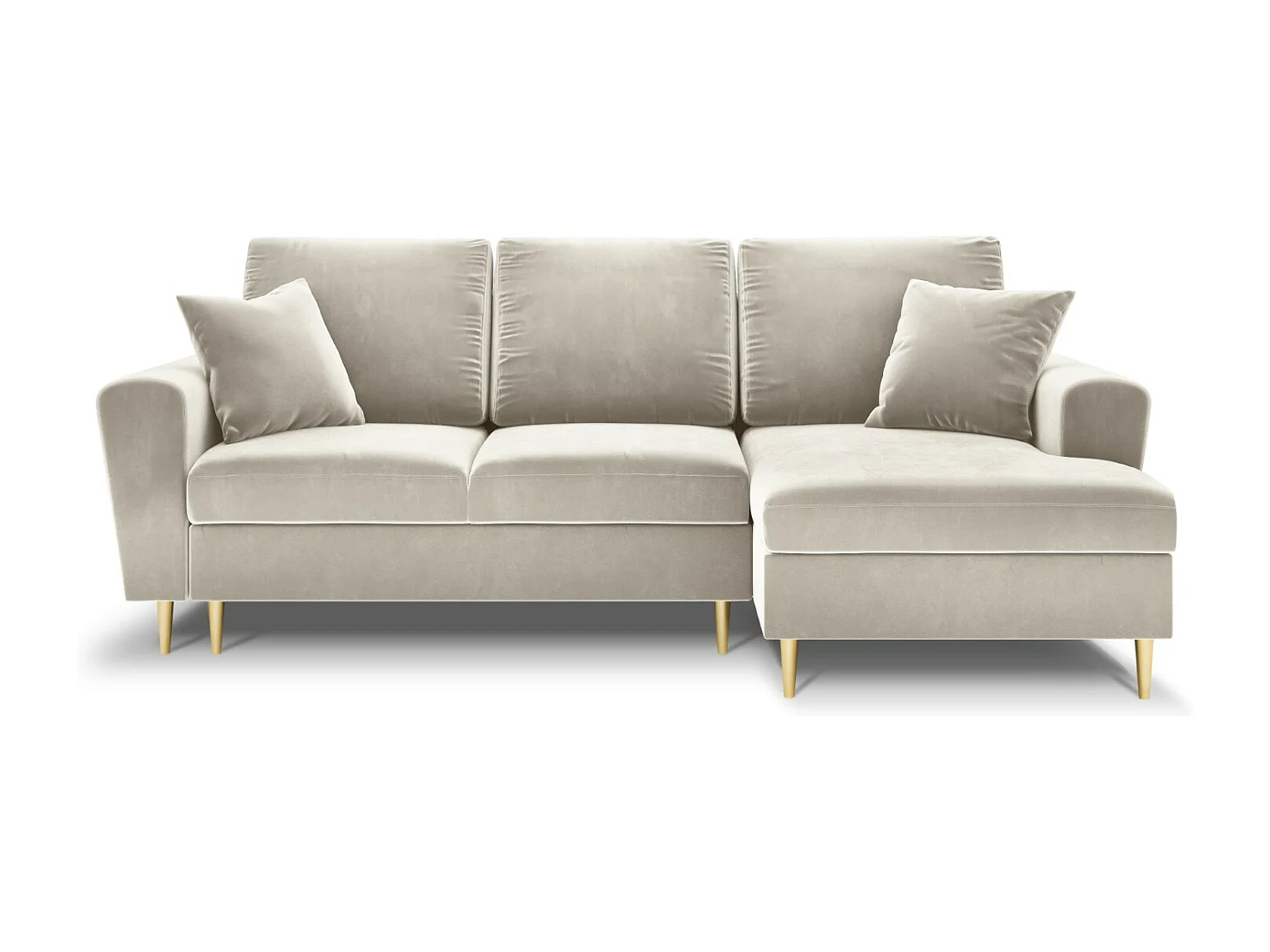 Cosmopolitan Design - Canapé d'angle droit convertible avec coffre de rangement "Kyoto" 4 places en velours beige clair - 241x145x88cm