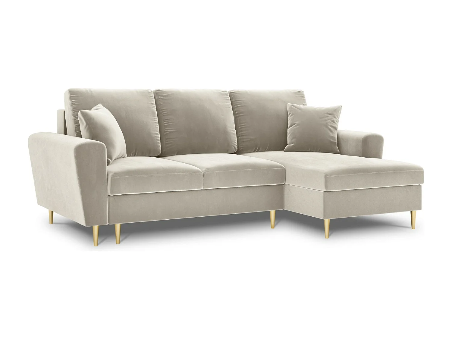 Cosmopolitan Design - Canapé d'angle droit convertible avec coffre de rangement "Kyoto" 4 places en velours beige clair - 241x145x88cm