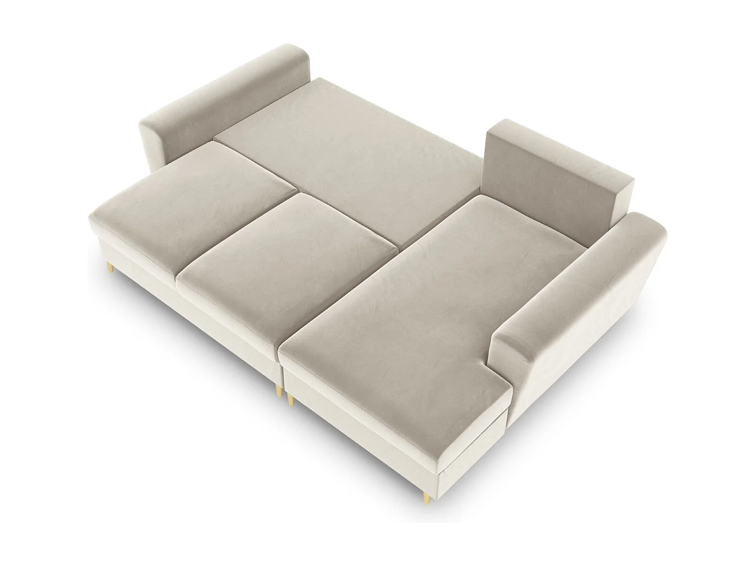 Cosmopolitan Design - Canapé d'angle droit convertible avec coffre de rangement "Kyoto" 4 places en velours beige clair - 241x145x88cm