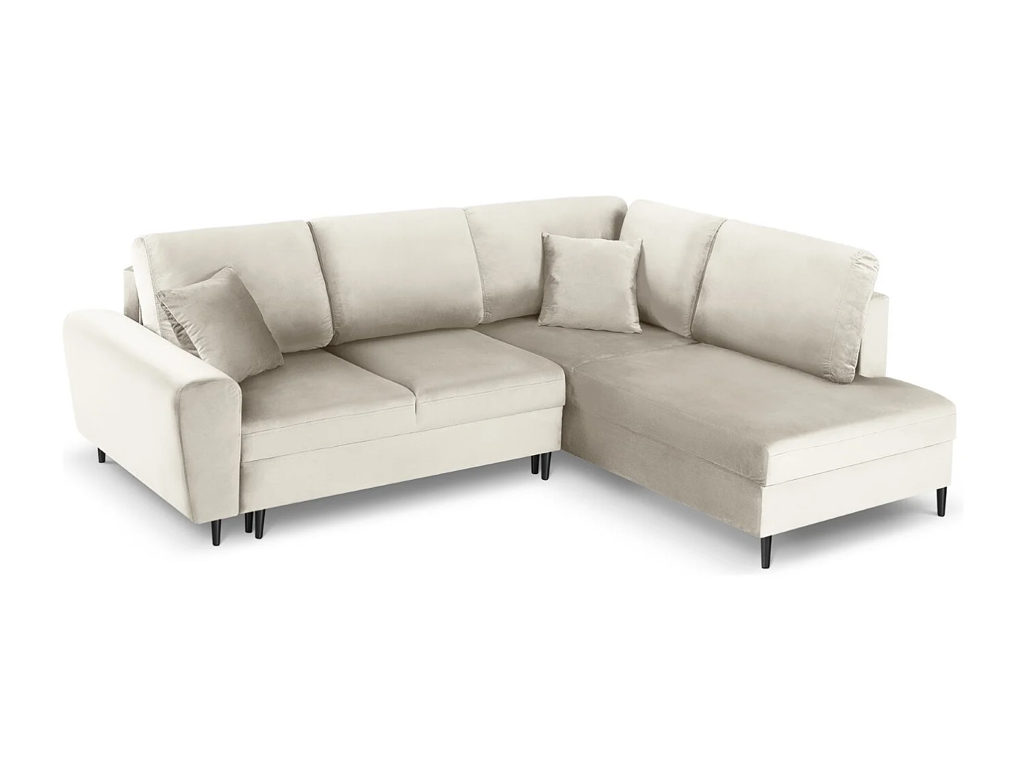 Cosmopolitan Design - Converteerbare hoekbank rechts met opbergdoos "Kyoto" 5 zitplaatsen, Flueel, Lichtbeige - 243x194x88cm