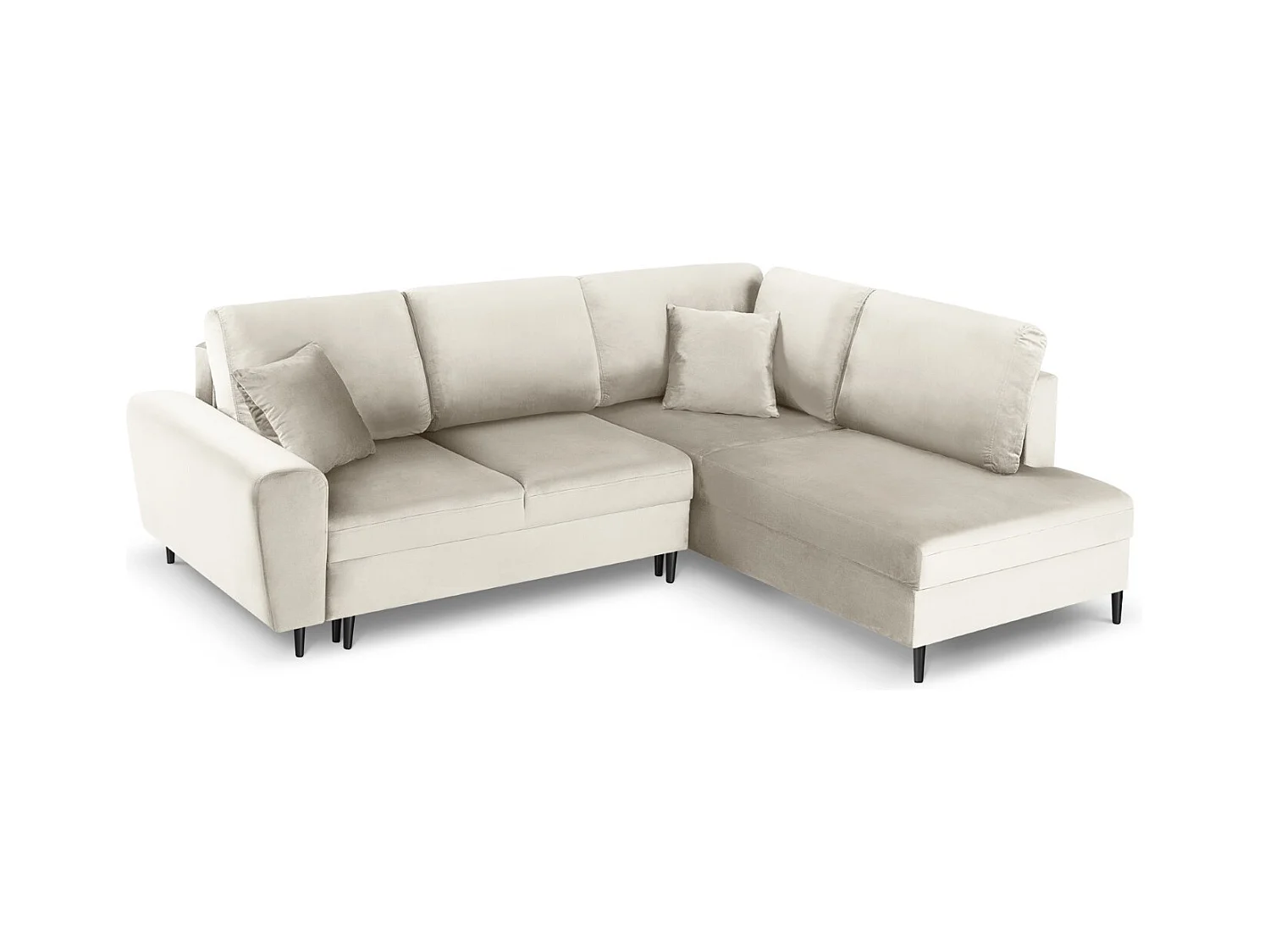 Cosmopolitan Design - Canapé d'angle droit convertible avec coffre de rangement "Kyoto" 5 places en velours beige clair - 243x194x88cm