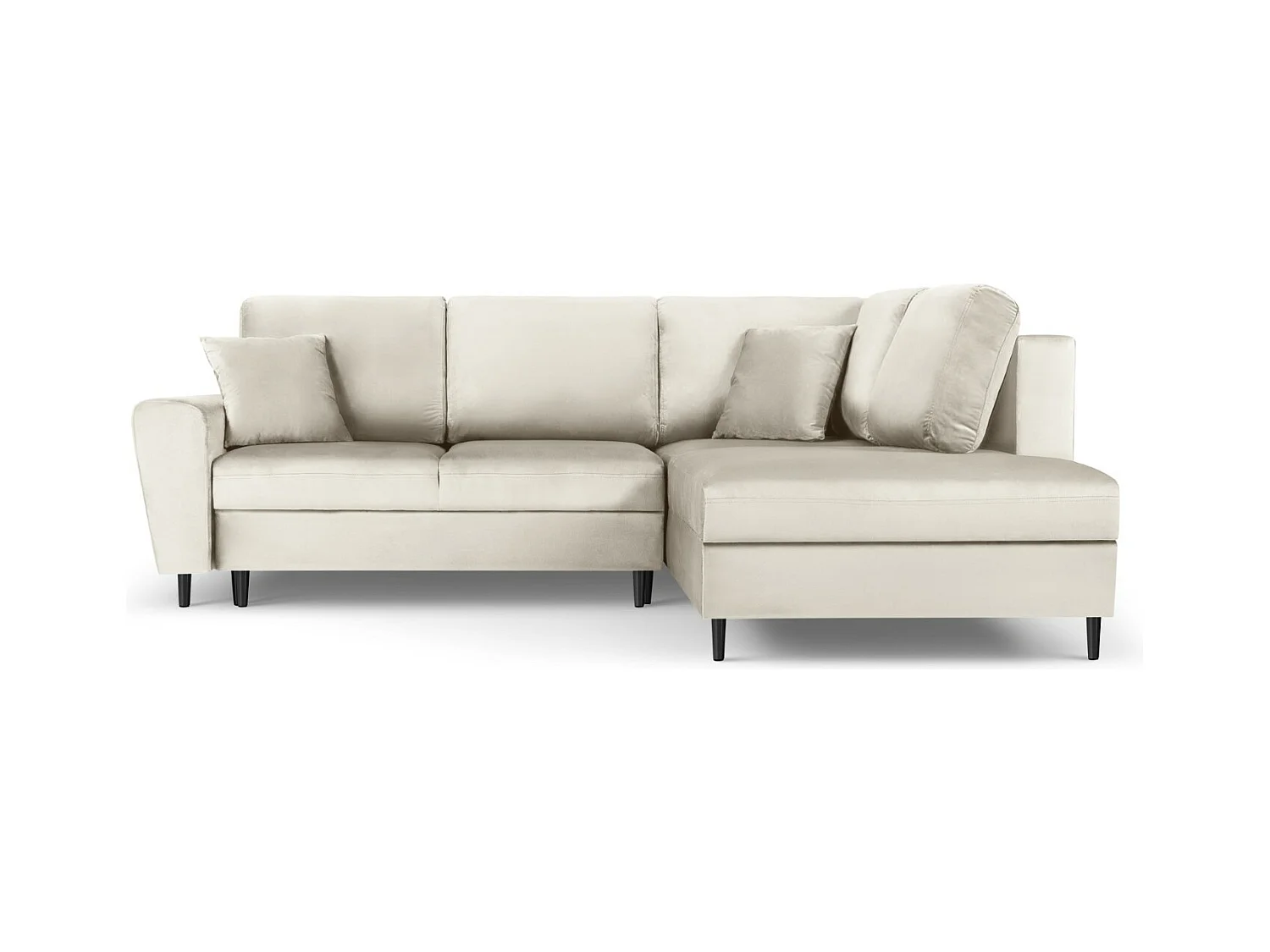 Cosmopolitan Design - Sofá cama esquinero derecho con baúl de almacenaje "Kyoto" 5 plazas de terciopelo beige claro - 243x194x88cm