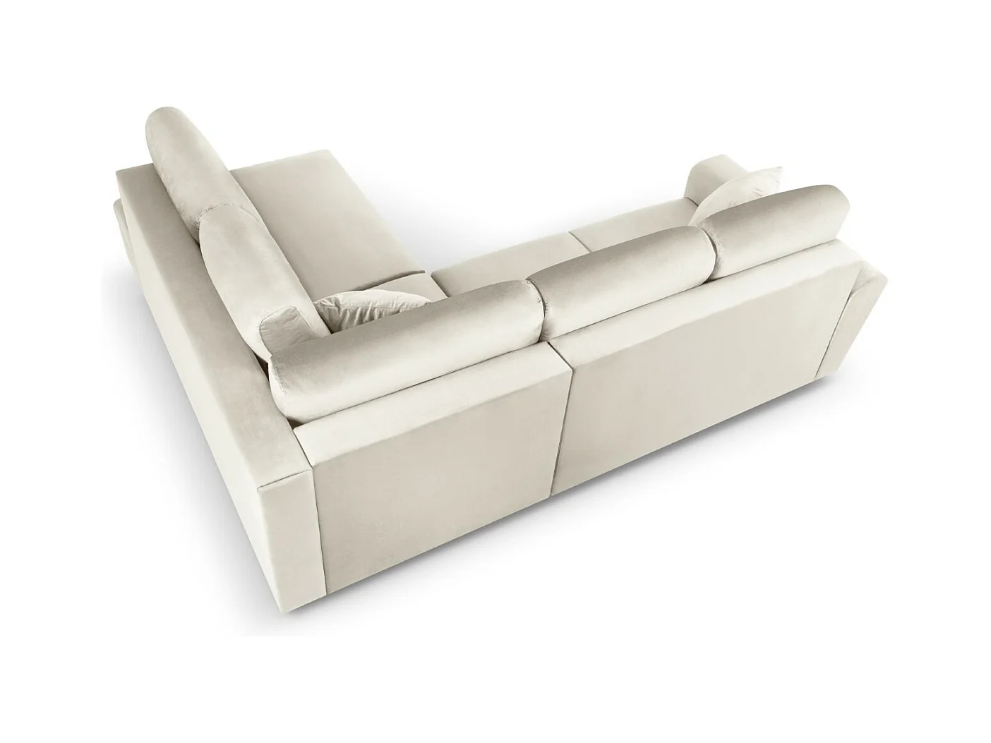 Cosmopolitan Design - Sofá cama esquinero derecho con baúl de almacenaje "Kyoto" 5 plazas de terciopelo beige claro - 243x194x88cm