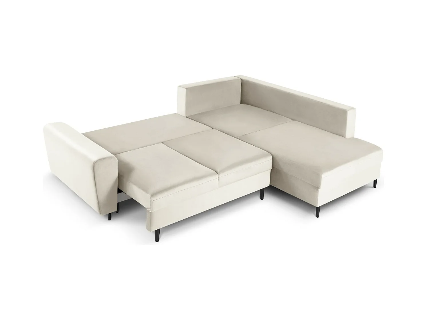 Cosmopolitan Design - Sofá cama esquinero derecho con baúl de almacenaje "Kyoto" 5 plazas de terciopelo beige claro - 243x194x88cm