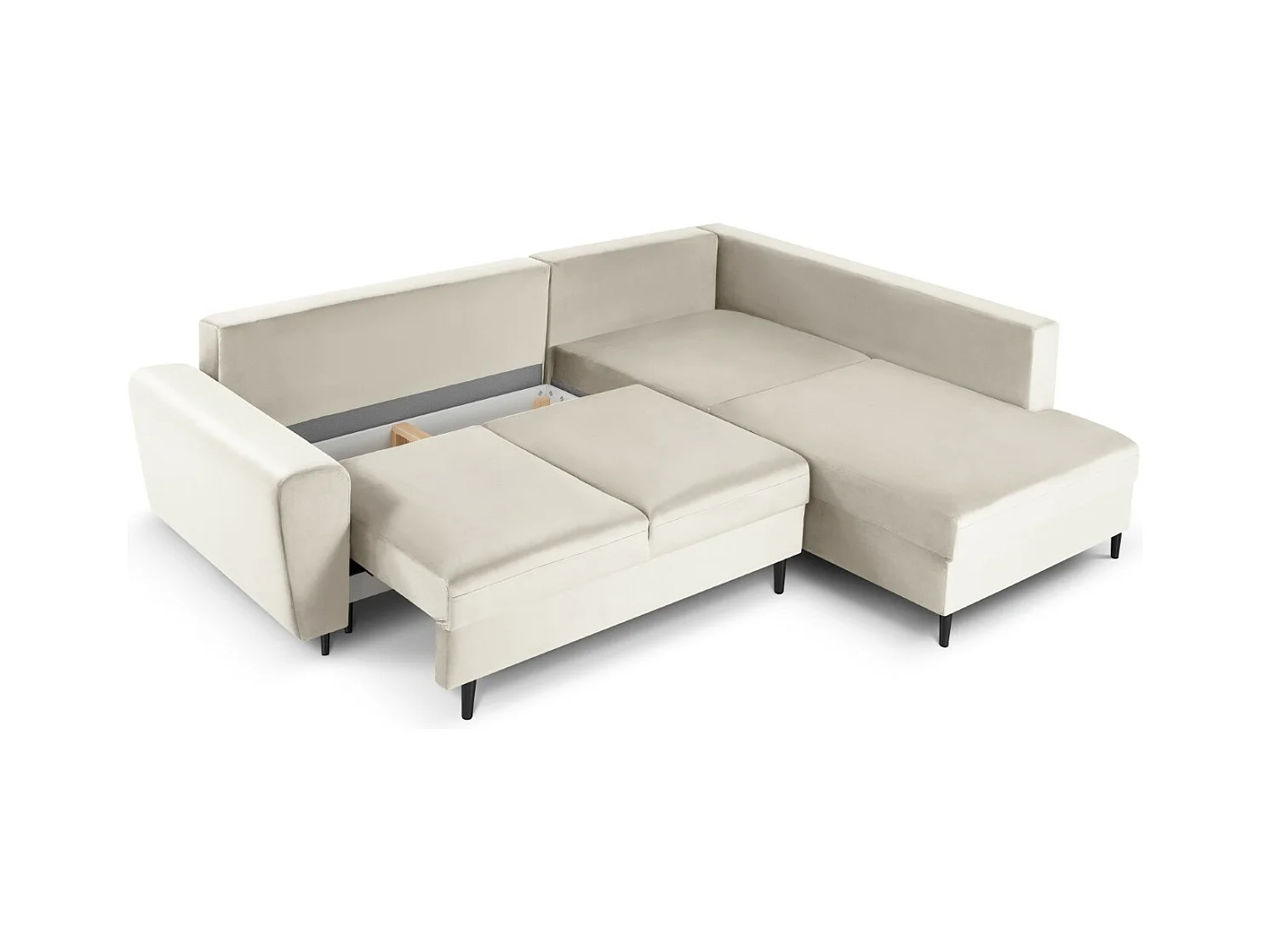Cosmopolitan Design - Sofá cama esquinero derecho con baúl de almacenaje "Kyoto" 5 plazas de terciopelo beige claro - 243x194x88cm