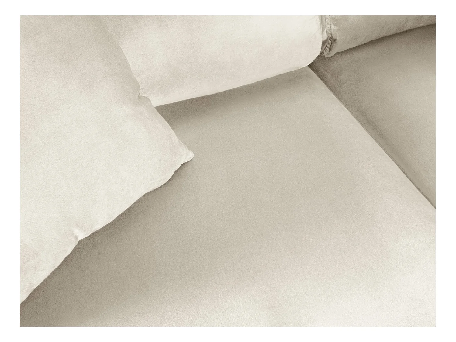 Cosmopolitan Design - Sofá cama esquinero derecho con baúl de almacenaje "Kyoto" 5 plazas de terciopelo beige claro - 243x194x88cm