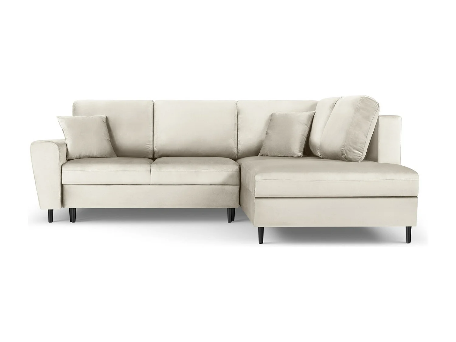 Cosmopolitan Design - Canapé d'angle droit convertible avec coffre de rangement "Kyoto" 5 places en velours beige clair - 243x194x88cm