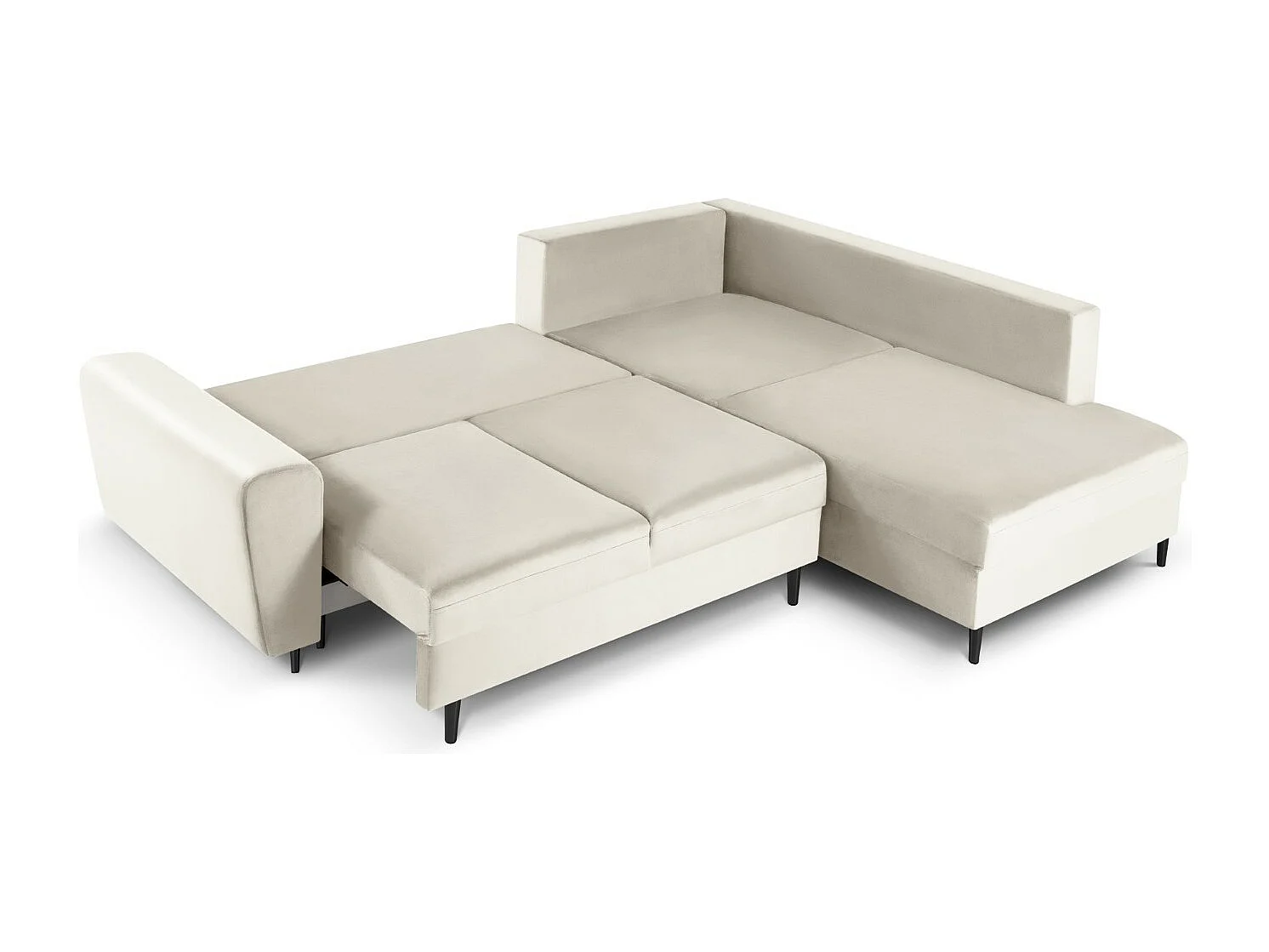 Cosmopolitan Design - Canapé d'angle droit convertible avec coffre de rangement "Kyoto" 5 places en velours beige clair - 243x194x88cm