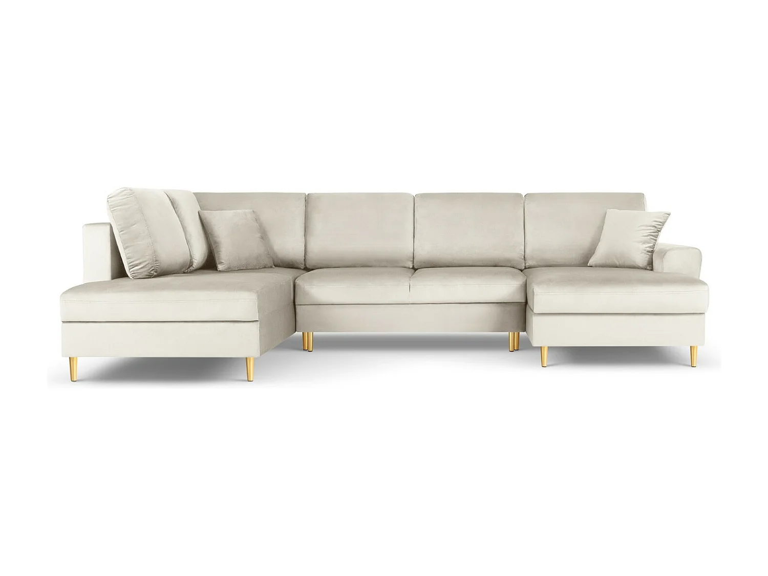 Cosmopolitan Design - Sofá cama panorámico izquierdo con baúl de almacenaje "Kyoto" 7 plazas de terciopelo beige claro - 313x194x88cm