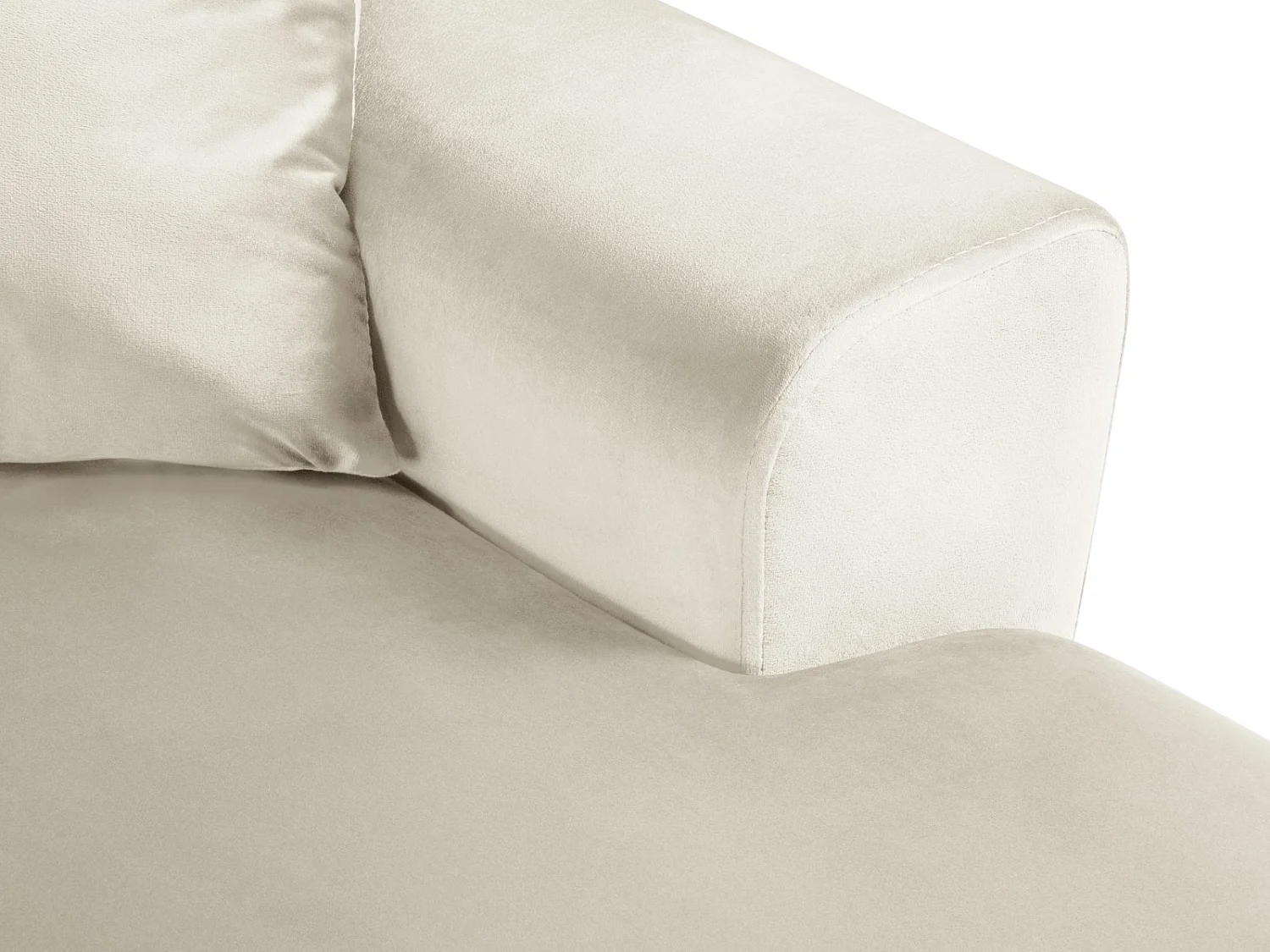 Cosmopolitan Design - Sofá cama panorámico izquierdo con baúl de almacenaje "Kyoto" 7 plazas de terciopelo beige claro - 313x194x88cm