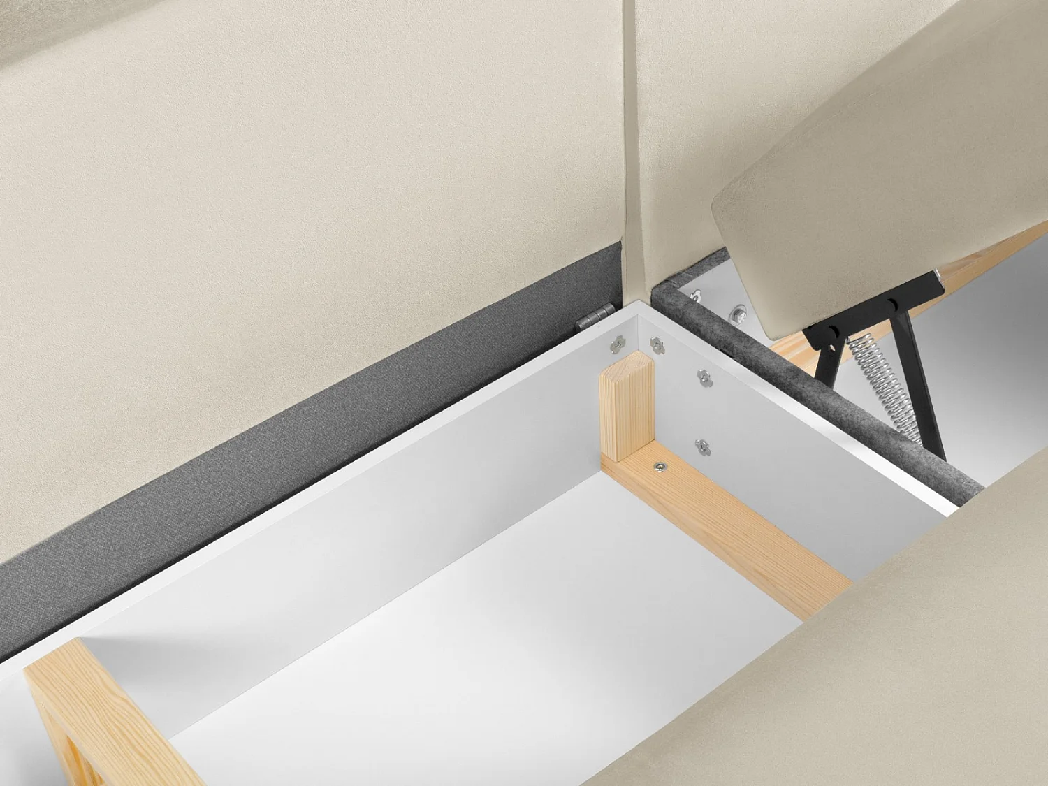 Cosmopolitan Design - Sofá cama panorámico izquierdo con baúl de almacenaje "Kyoto" 7 plazas de terciopelo beige claro - 313x194x88cm