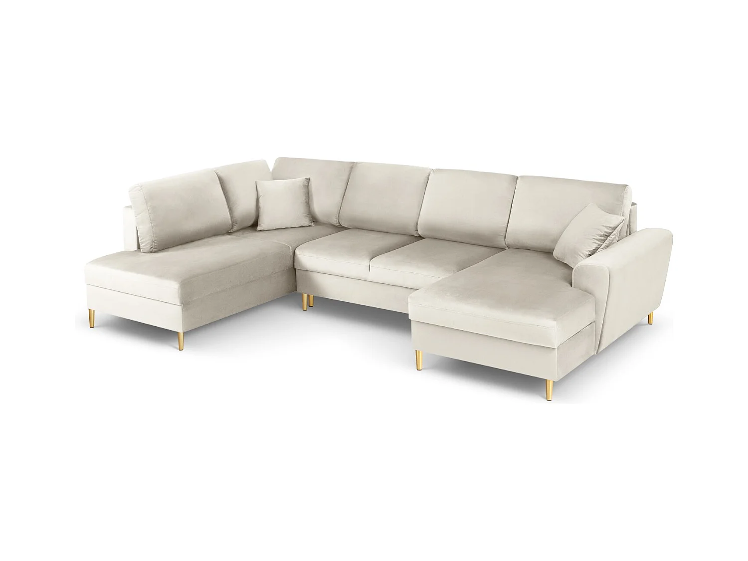 Cosmopolitan Design - Canapé gauche panoramique convertible avec coffre de rangement "Kyoto" 7 places en velours beige clair - 313x194x88cm