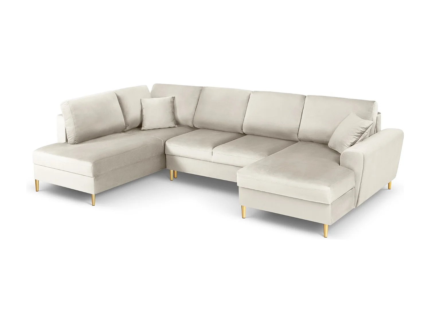 Cosmopolitan Design - Canapé gauche panoramique convertible avec coffre de rangement "Kyoto" 7 places en velours beige clair - 313x194x88cm