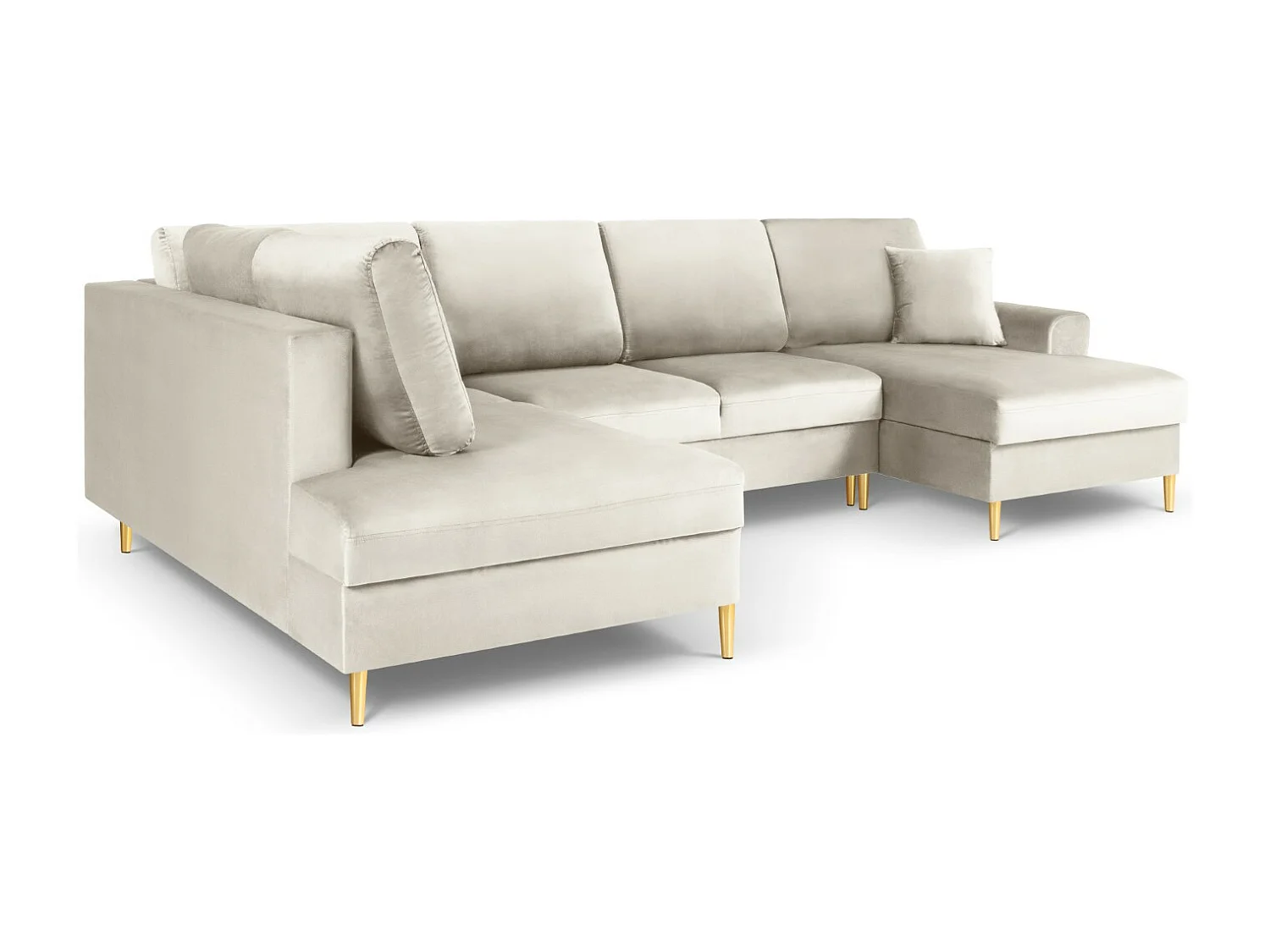 Cosmopolitan Design - Canapé gauche panoramique convertible avec coffre de rangement "Kyoto" 7 places en velours beige clair - 313x194x88cm