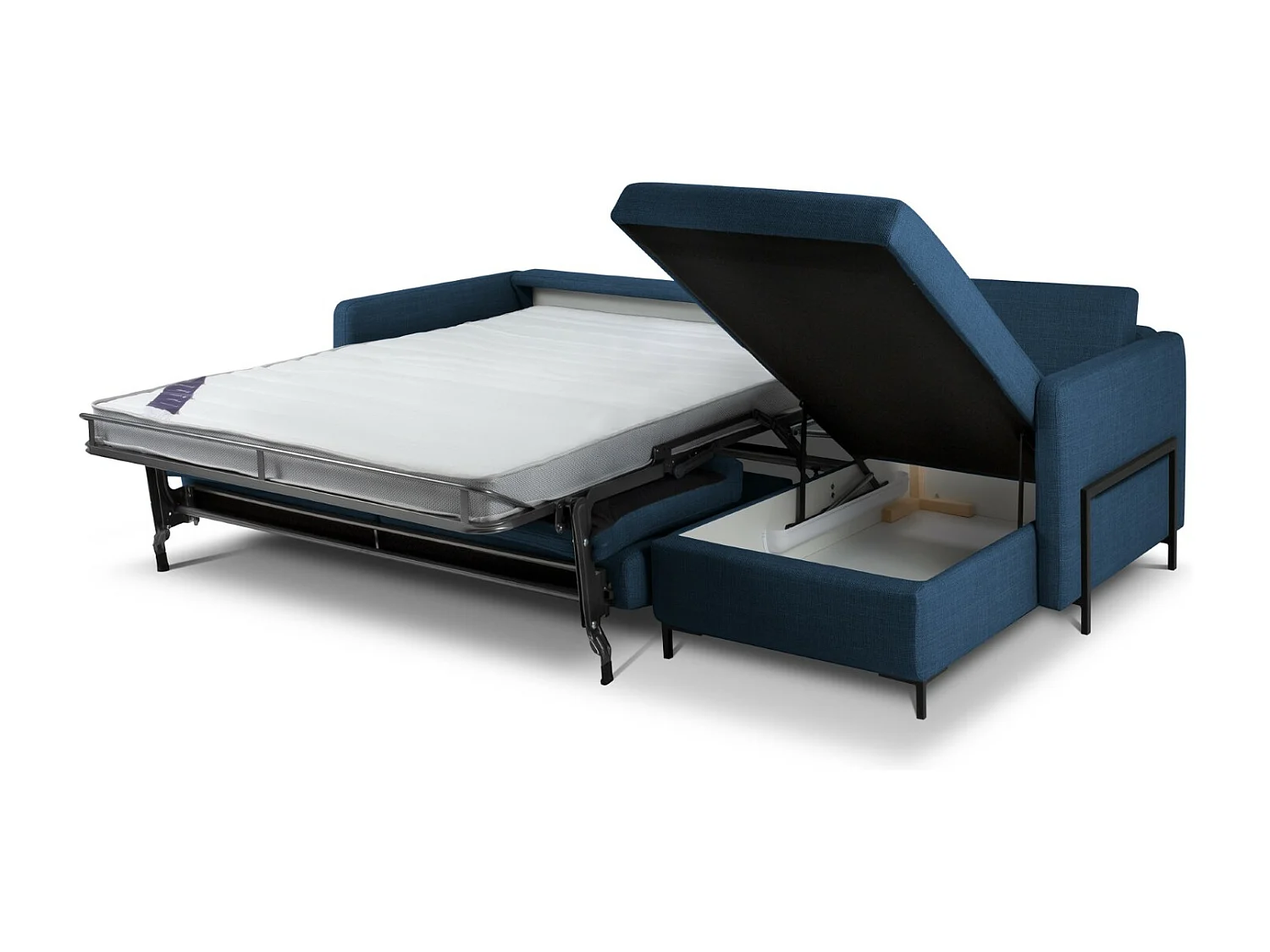 CXL by Christian Lacroix - Converteerbare hoekbank rechts met opbergdoos "Yanis" 5 zitplaatsen, Structurele stof, Blauw - 280x170x80cm