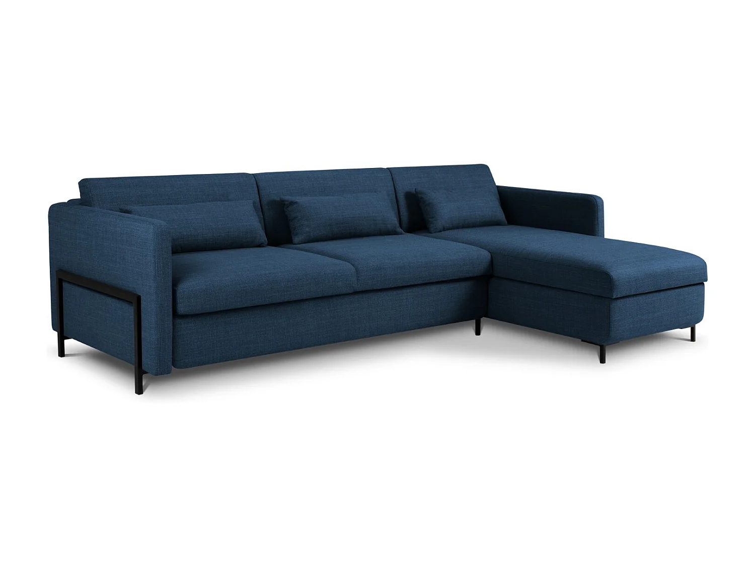 CXL by Christian Lacroix - Canapé d'angle droit convertible avec coffre de rangement "Yanis" 5 places en tissu structurel bleu - 280x170x80cm