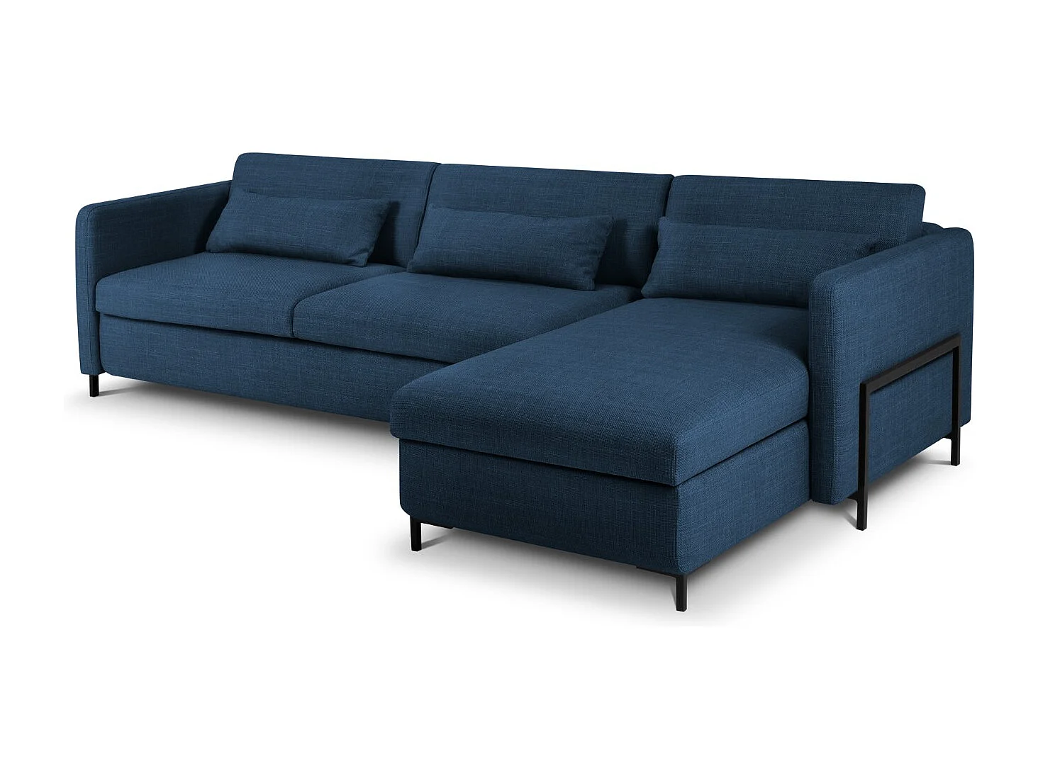 CXL by Christian Lacroix - Canapé d'angle droit convertible avec coffre de rangement "Yanis" 5 places en tissu structurel bleu - 280x170x80cm