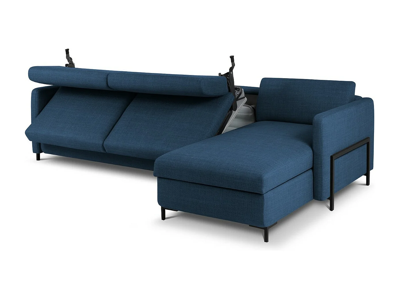 CXL by Christian Lacroix - Canapé d'angle droit convertible avec coffre de rangement "Yanis" 5 places en tissu structurel bleu - 280x170x80cm