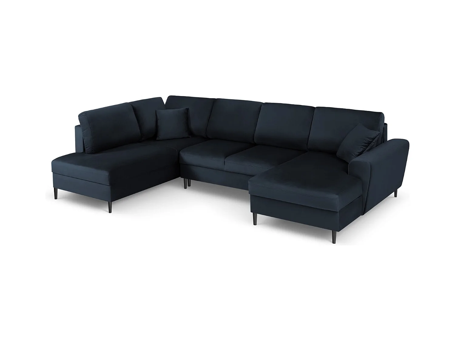 Cosmopolitan Design - Canapé gauche panoramique convertible avec coffre de rangement "Kyoto" 7 places en velours bleu foncé - 313x194x88cm