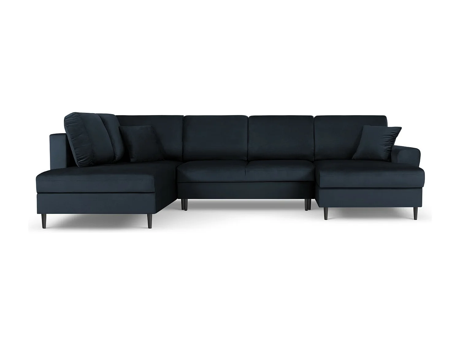 Cosmopolitan Design - Sofá panorâmico convertível esquerdo com caixa de arrumação "Kyoto" 7 lugares em veludo azul escuro - 313x194x88cm