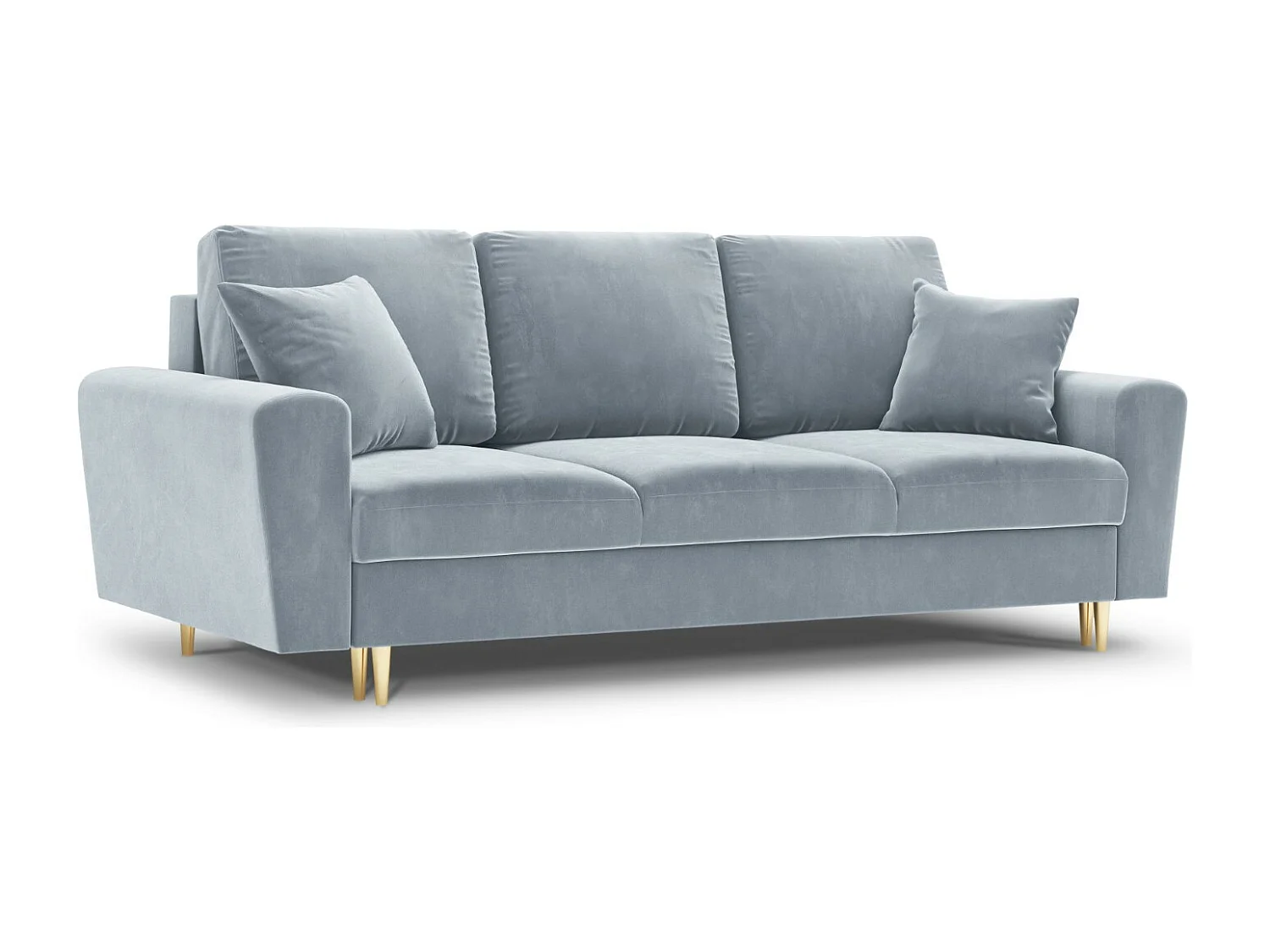 Cosmopolitan Design - Canapé convertible avec coffre de rangement "Kyoto" 3 places en velours bleu clair - 235x100x88cm