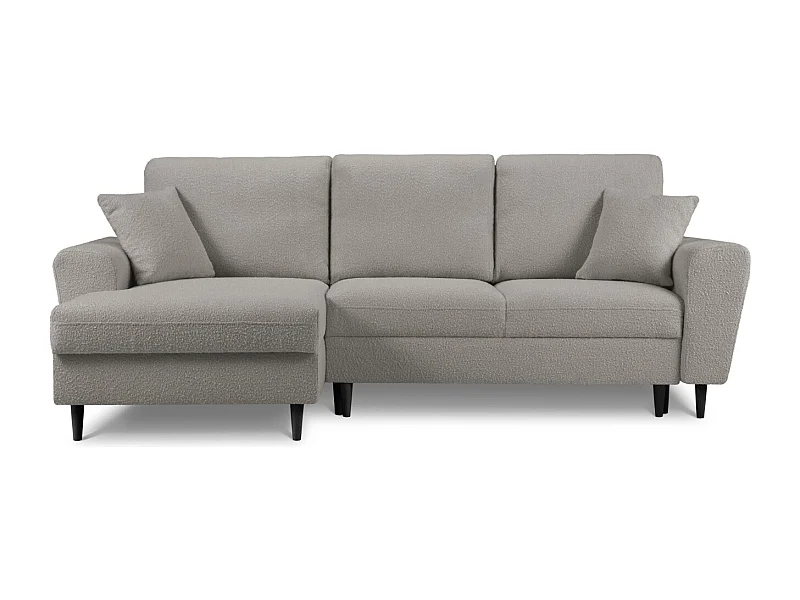 Cosmopolitan Design - 4-Sitzer ausklappbares Ecksofa links mit Container "Kyoto" aus Boucle grau - 241x145x88cm
