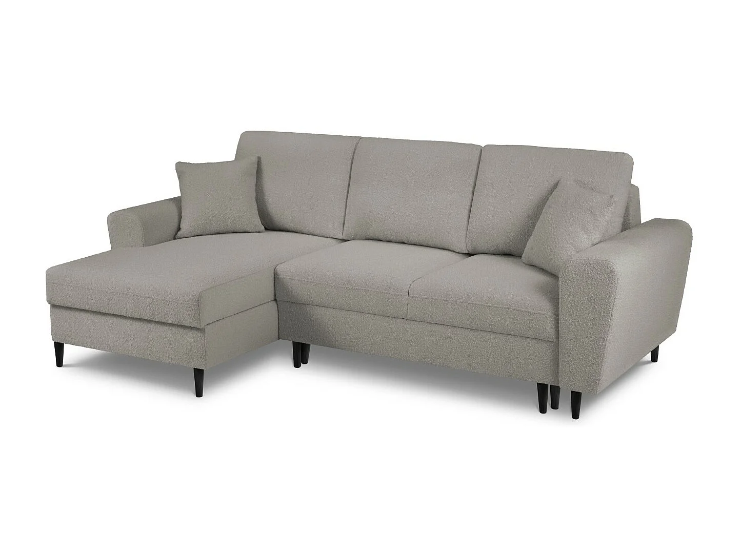 Cosmopolitan Design - Uitklapbare hoekbank links met opbergdoos "Kyoto" 4 zitplaatsen, Boucle, Grijs - 241x145x88cm