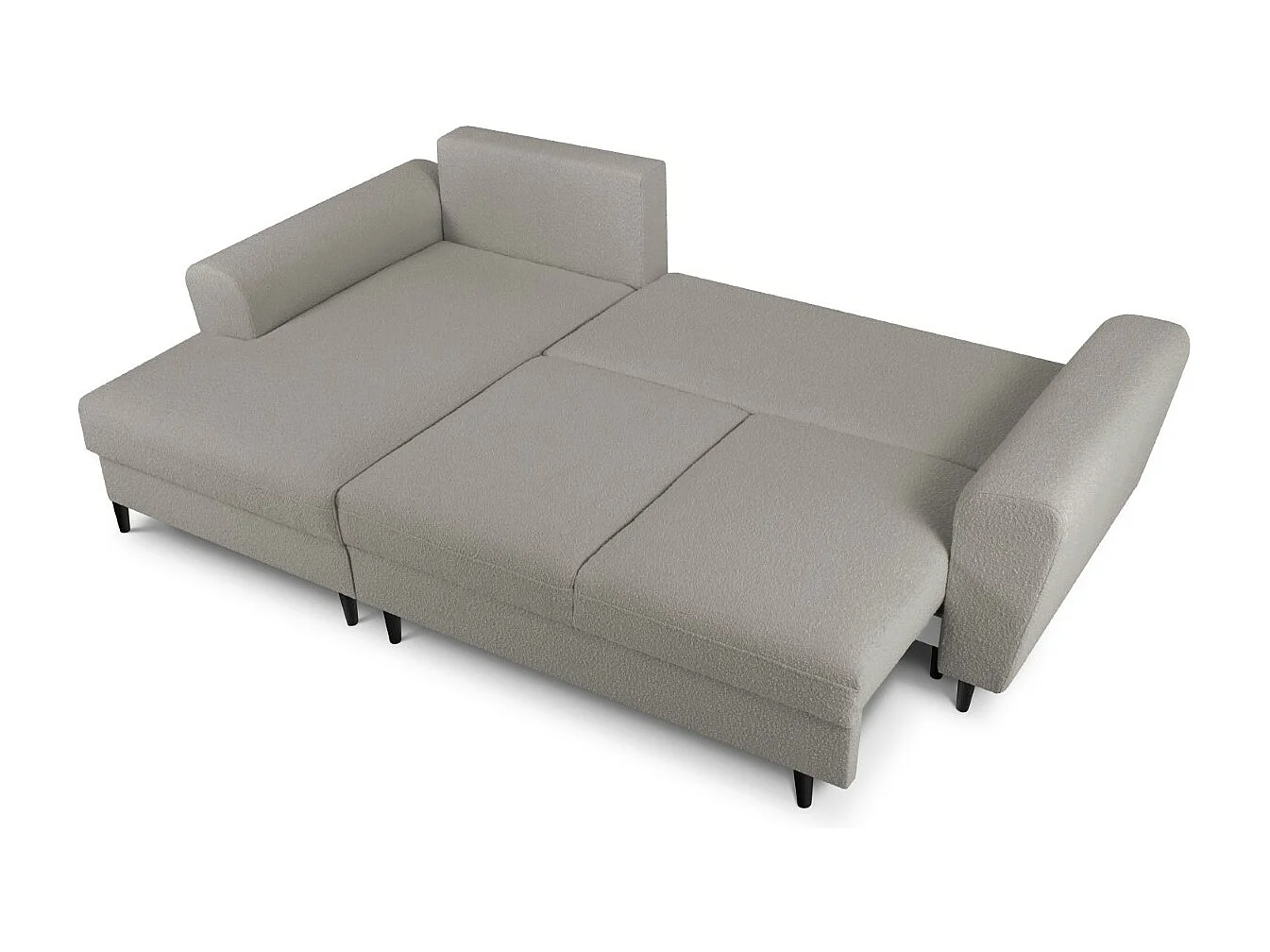 Cosmopolitan Design - Uitklapbare hoekbank links met opbergdoos "Kyoto" 4 zitplaatsen, Boucle, Grijs - 241x145x88cm