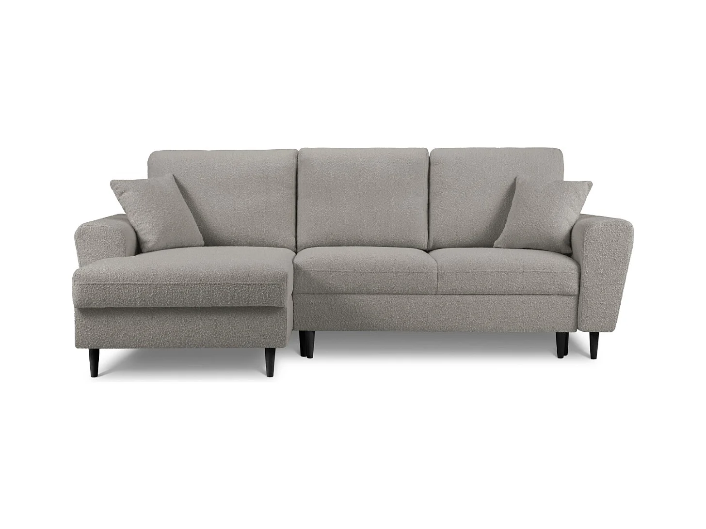 Cosmopolitan Design - Uitklapbare hoekbank links met opbergdoos "Kyoto" 4 zitplaatsen, Boucle, Grijs - 241x145x88cm