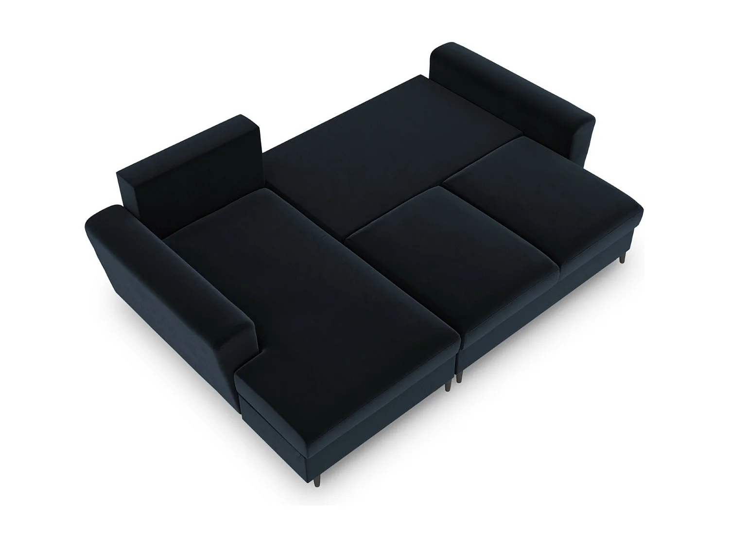 Cosmopolitan Design - 4-Sitzer ausklappbares Ecksofa links mit Container "Kyoto" aus Samt dunkelblau - 241x145x88cm