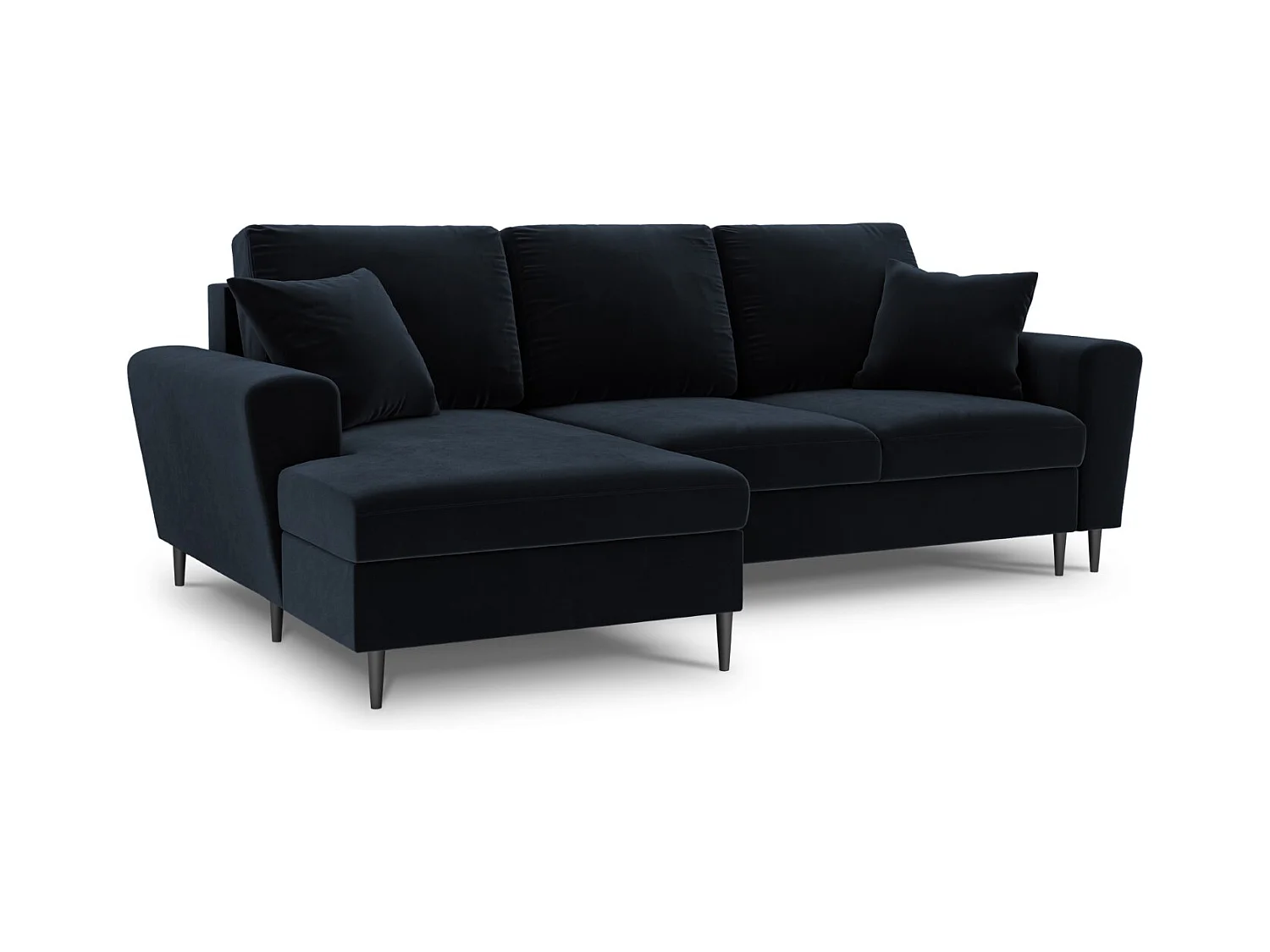 Cosmopolitan Design - Uitklapbare hoekbank links met opbergdoos "Kyoto" 4 zitplaatsen, Flueel, Donkerblauw - 241x145x88cm