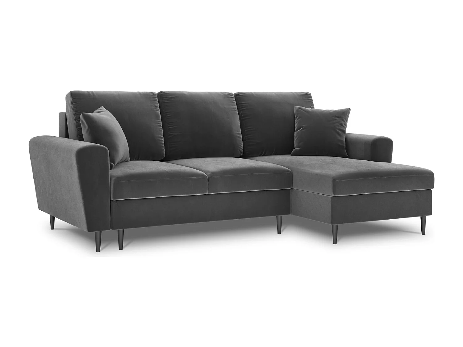 Cosmopolitan Design - Canapé d'angle droit convertible avec coffre de rangement "Kyoto" 4 places en velours gris clair - 241x145x88cm