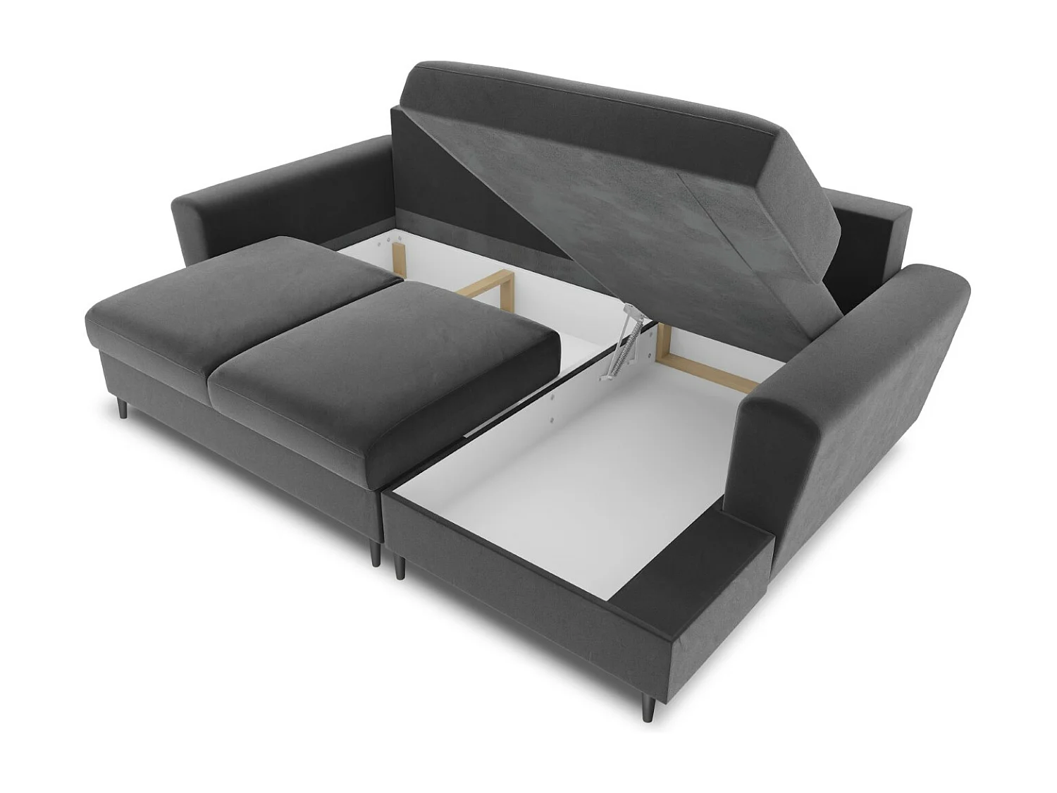 Cosmopolitan Design - Canapé d'angle droit convertible avec coffre de rangement "Kyoto" 4 places en velours gris clair - 241x145x88cm