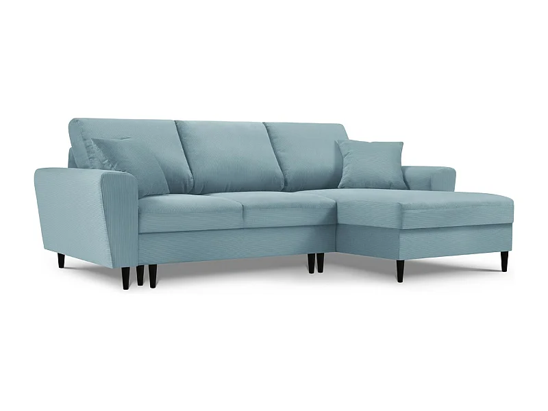 Cosmopolitan Design - 4-Sitzer ausklappbares Ecksofa rechts mit Container "Kyoto" aus Cord hellblau - 241x145x88cm