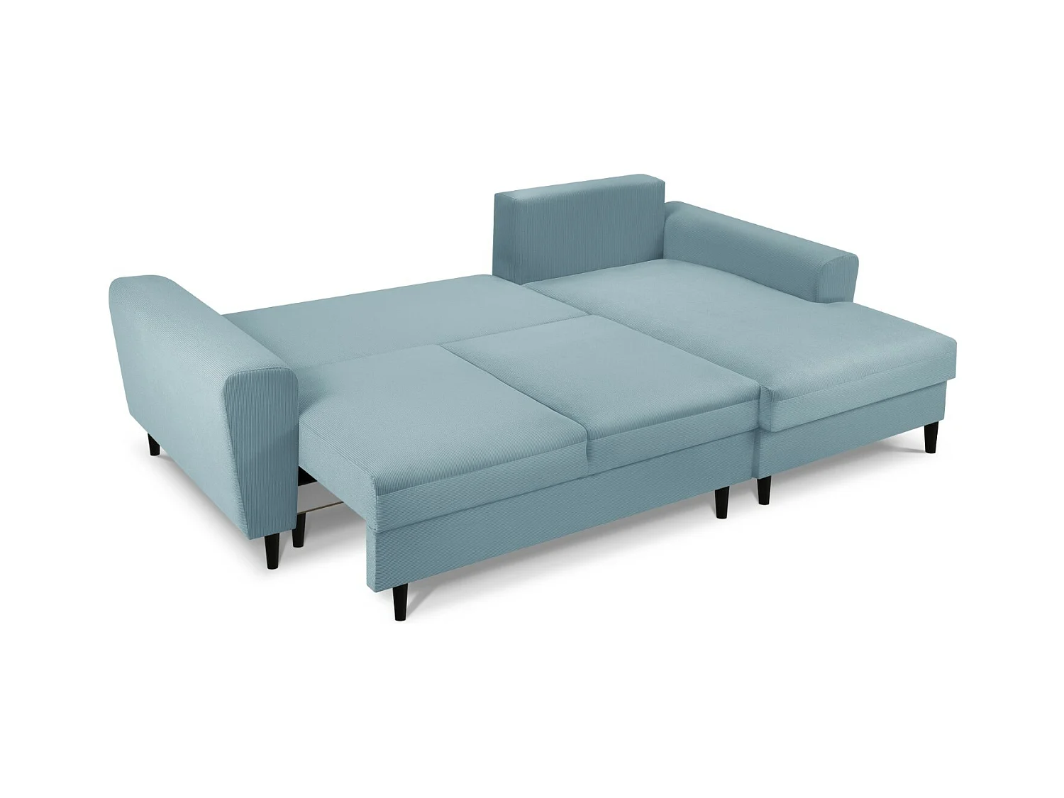 Cosmopolitan Design - 4-Sitzer ausklappbares Ecksofa rechts mit Container "Kyoto" aus Cord hellblau - 241x145x88cm