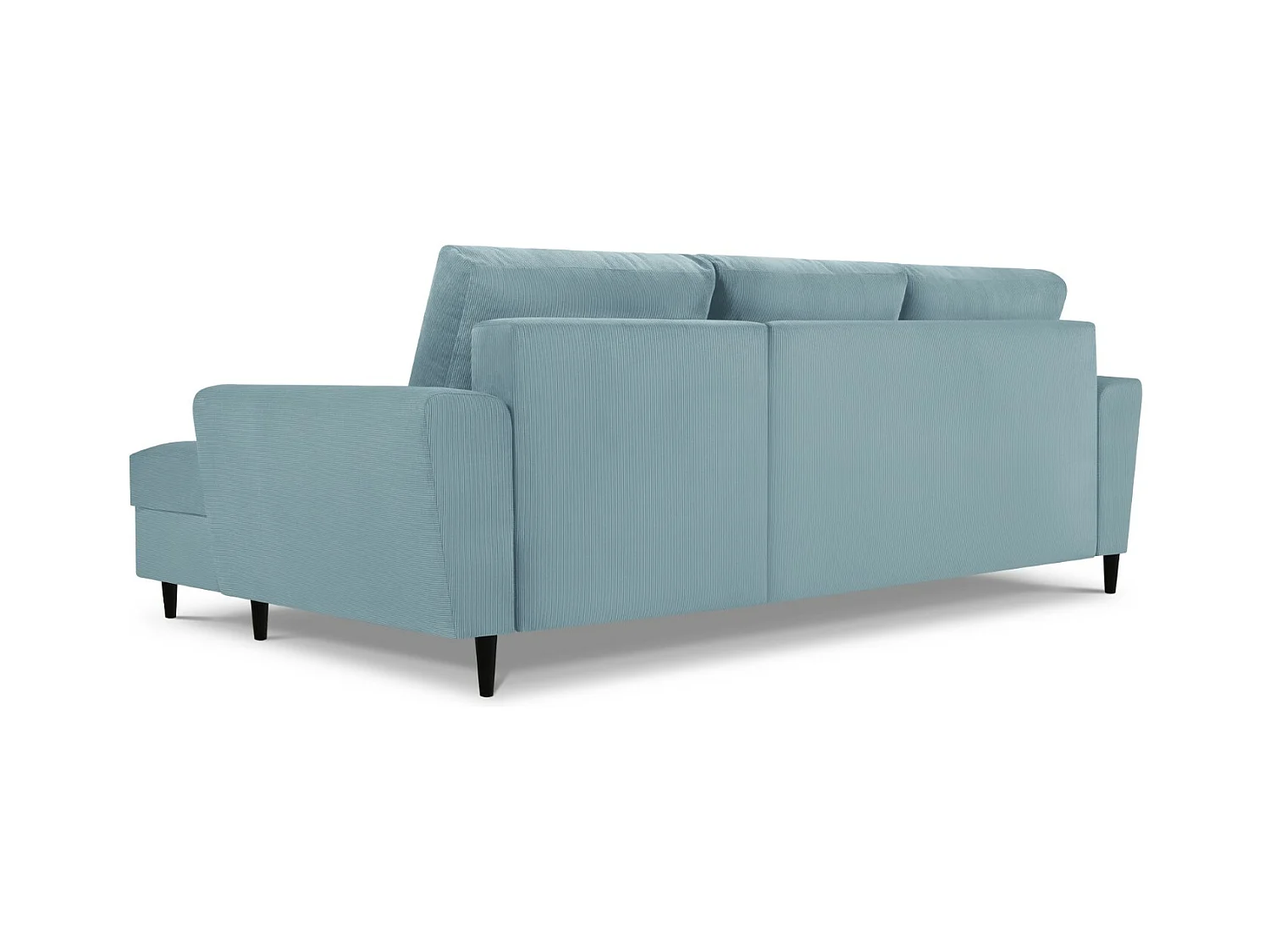 Cosmopolitan Design - 4-Sitzer ausklappbares Ecksofa rechts mit Container "Kyoto" aus Cord hellblau - 241x145x88cm
