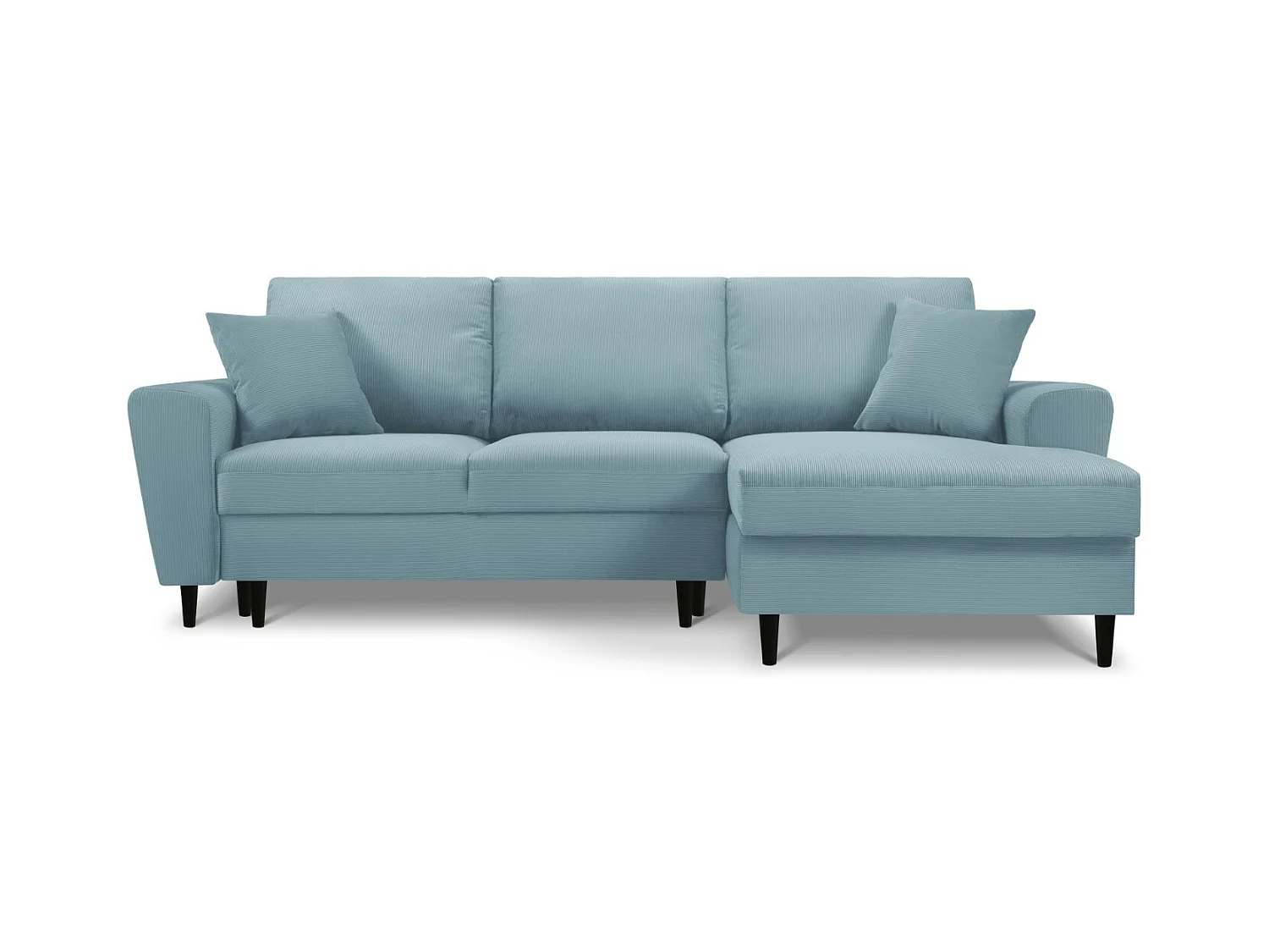 Cosmopolitan Design - 4-Sitzer ausklappbares Ecksofa rechts mit Container "Kyoto" aus Cord hellblau - 241x145x88cm