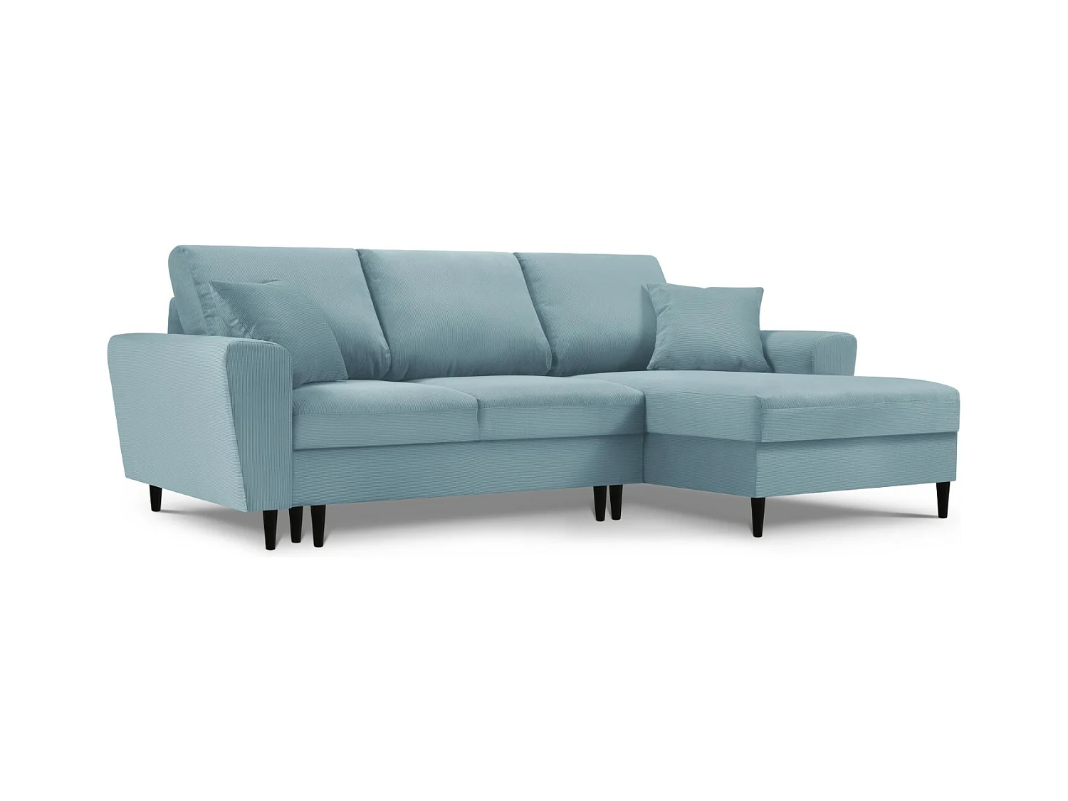 Cosmopolitan Design - 4-Sitzer ausklappbares Ecksofa rechts mit Container "Kyoto" aus Cord hellblau - 241x145x88cm