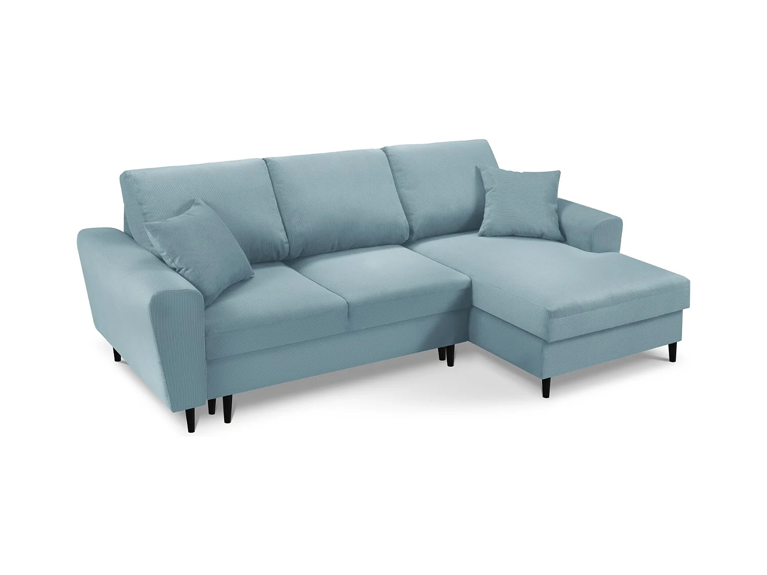 Cosmopolitan Design - 4-Sitzer ausklappbares Ecksofa rechts mit Container "Kyoto" aus Cord hellblau - 241x145x88cm